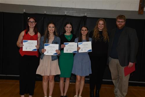 (left to right) - Melissa Bell, Jesse Balla, Chloe Martincic, Annabelle Wright, Sam Frailey, Mr. Harms